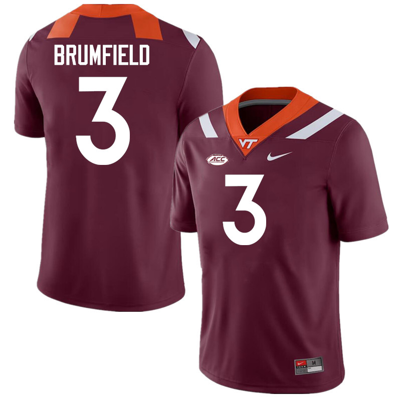 Men #3 Sam Brumfield Virginia Tech Hokies College Football Jerseys Stitched-Maroon